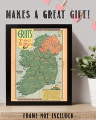 Erin’s First Families Ireland Vintage Genealogy Map Irish Surnames Illustration