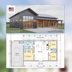 Great Oak Barn Barndominium Modern House Open Plan Design 68 x 38 – 3 Bed 2 Bath