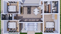 House Plans 13×7.5 Meter 43×25 Feet 3 Beds 2 Baths Shed Roof (A4 Hard Copy)