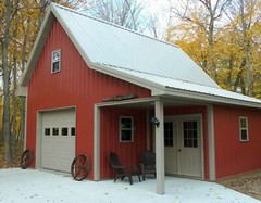 Cold Spring Car Barn & Shop with Loft – 3 Sets of Pole Barn Plans (eB-104×3)