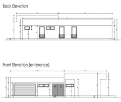 Small Modern 3 Bedroom 1.5 Bathroom House Floor Plan with Flat Roof, 886sqf/82m2