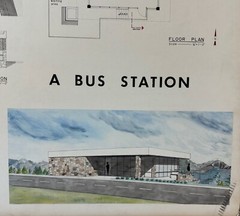 Vintage 1970s Bus Station Building Architectural Rendering Plans Blue Prints
