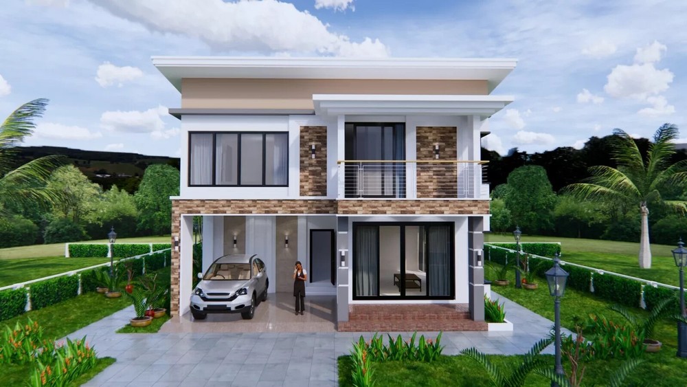 House Plans 9×11 Meter 30×36 Feet 4 Beds 3 Baths Shed Roof (A4 Hard Copy)