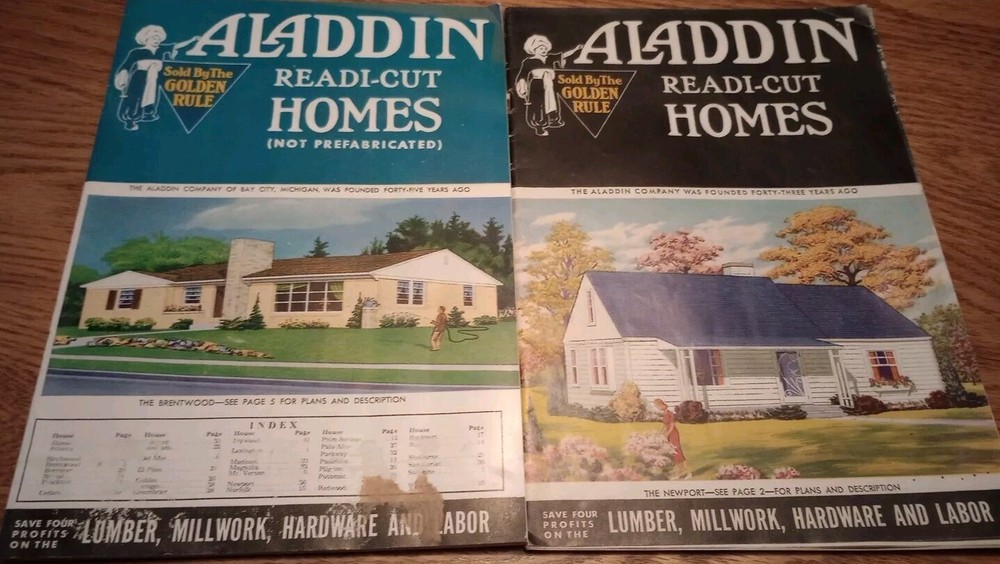 2 “ALADDIN READI-CUT HOMES”. HOUSE PLANS “PRE-CUT” & SHIPPED-HOME KIT 1949 1951