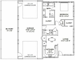 46×48 House – 1 Bedroom 1.5 Bath 1 RV – 1,157 sqft – PDF Floor Plan – Model 3C