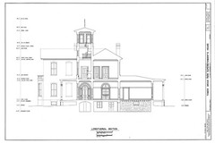 Italianate Victorian house, tower, porches, printed architectural drawings
