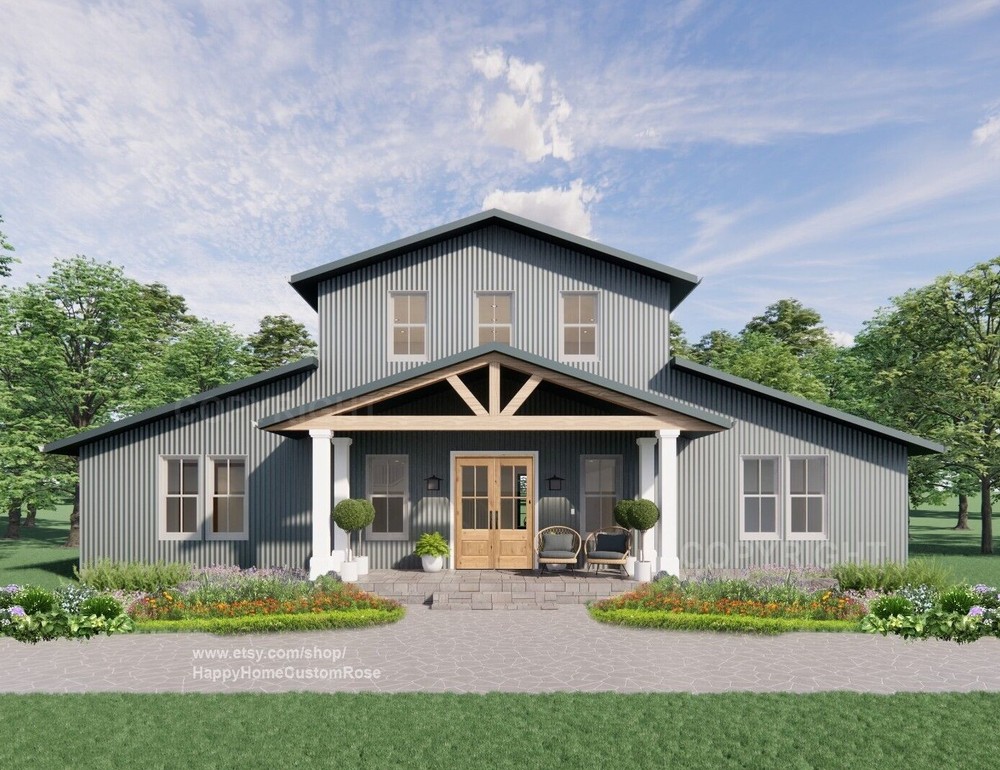 Two Story Monitor Barndominium House Construction Plans – Drawings Blueprint