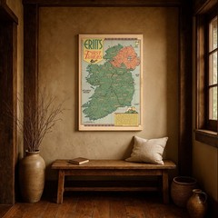 Erin’s First Families Ireland Vintage Genealogy Map Irish Surnames Illustration