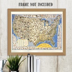 Pictorial Wildlife & Game Map of the United States Vintage Nature Print