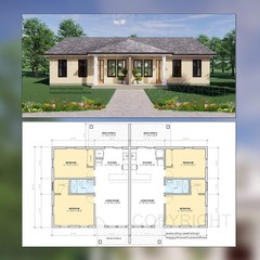 Hip Roof Duplex Investment Rental Plan – 2 Bed 1 bath – 756 SF – Modern Spacious