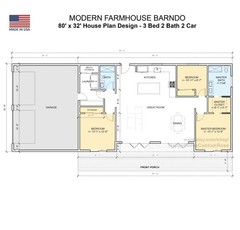 Nordic Barndominium Modern House Open Plan Design 80 x 32 – 3 Bed 2 Bath – Drawi