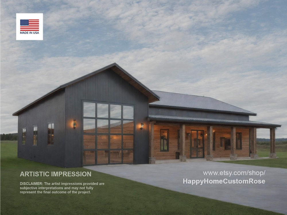 Great Oak Barn Barndominium Modern House Open Plan Design 68 x 38 – 3 Bed 2 Bath