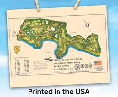 Pebble Beach Golf Links Vintage Course Map California Illustrated Wall Art