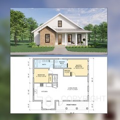 Modern Cottage Construction Plans – Modern Farmhouse 2 Bed 2 Bath – Blueprint
