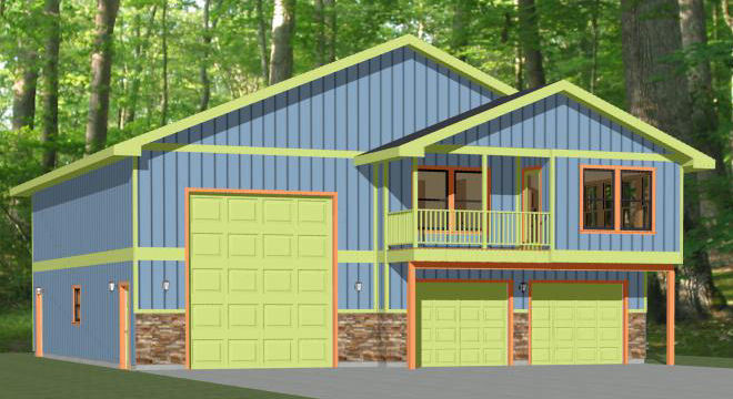 44×48 Apartment with 2-Car 1-RV Garage – PDF FloorPlan – 1,528 sqft – Model 5G
