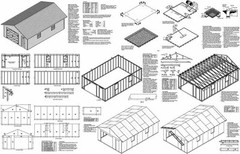 18 x 28 Car Garage / Workshop Shed Building Plans, Material List Included #51828