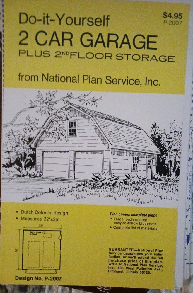 Vintage 70’s National Plan Service Design #P-2007 2-Car Garage+2nd Floor Storage