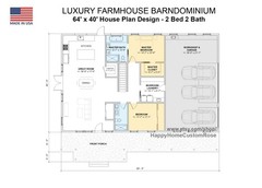 Luxury Farmhouse Barndominium – 64′ x 40′ House Plan Design – 2 Bed 2 Bath – Dra