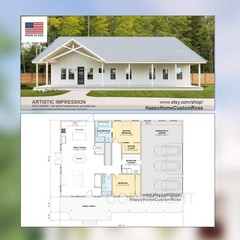 Luxury Farmhouse Barndominium – 64′ x 40′ House Plan Design – 2 Bed 2 Bath – Dra