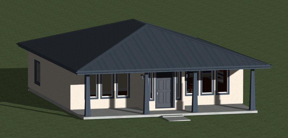 Square House Plans 1055 sq.ft. two bedrooms with FREE SHIPPING