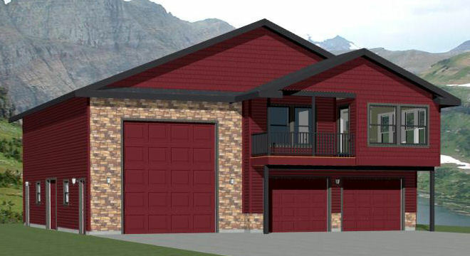 44×48 Apartment with 2-Car 1-RV Garage – PDF FloorPlan – 1,645 sqft – Model 5R