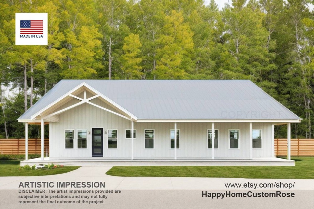 Luxury Farmhouse Barndominium – 64′ x 40′ House Plan Design – 2 Bed 2 Bath – Dra