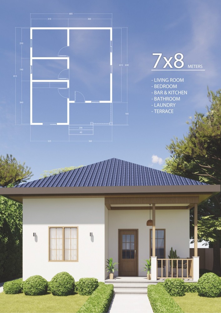 Small House 1 bedroom 7 x 8 M Home Building Plan
