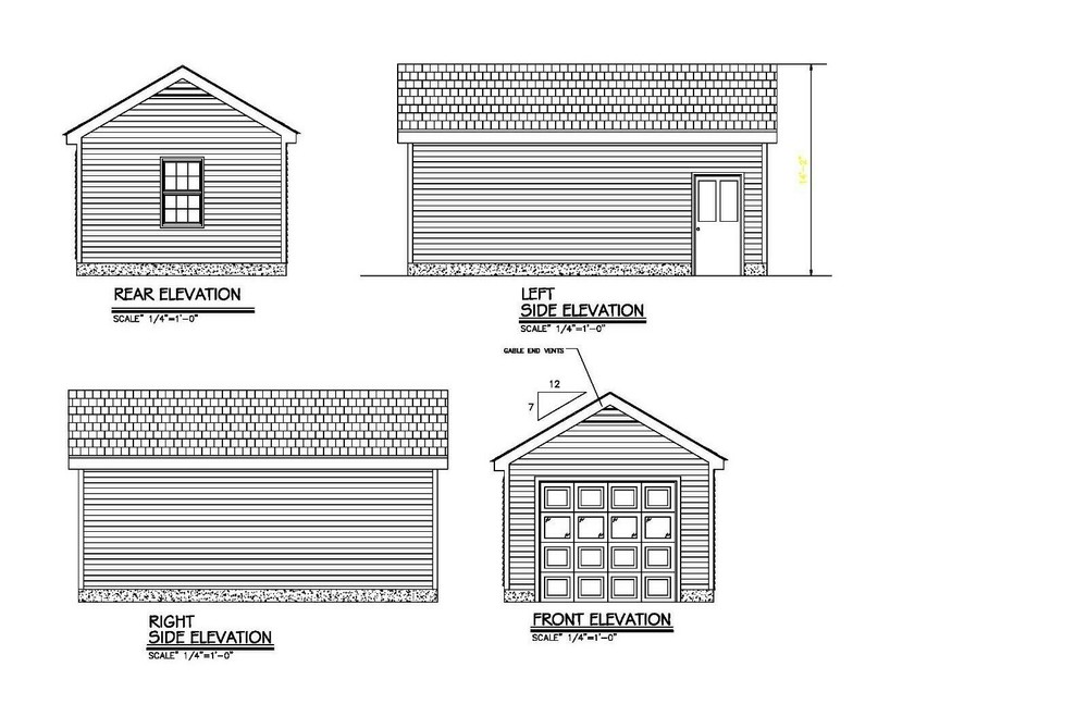 14’X24′- 24’X14′ ONE CAR GARAGE PLANS GABLE ROOF GARAGE PLAN 17-1424-GBL-1