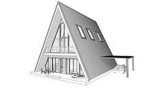 45’x57’ 4 Beds, 2 Baths A-Frame Cabin Architectural Build Plans PDF.