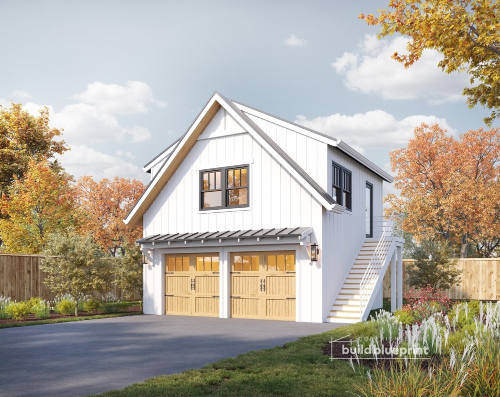 22′ X 22′ ADU 2 Car Garage with Loft Architectural Plans – PDF Download