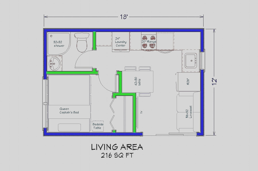 212sqft – 12’x18′ – 1bedrm/1bath – Tiny/Small House design – us – ala cart