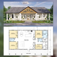 Farmstead Modern House Open Plan Design 3 Bed 2.5 Bath – Drawings Blueprint