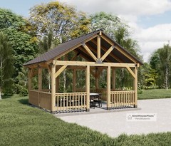16’x14′ Picnic Shelter Plans, Garden Gazebo Building Blueprints