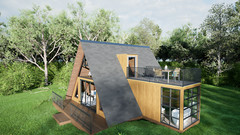 A-Frame Cabin House Plan with Auto CAD File, Blueprint PDF & Realistic 3D Images