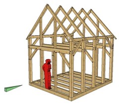Timber Frame Shed Plans size 12′ x 14′ two doors, printed plans on 8 1/2×11 new
