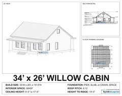 Modern 26′ x 34′ Willow Cabin Architectural Plans – PDF Download