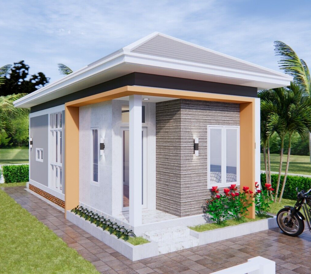 New Home Plans 4×9 Meter 13×30 Feet 2 Beds 1 Bath Hip Roof PDF (A4 Hard Copy)