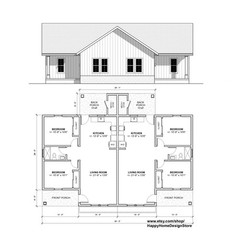 Twin Investment Duplex 2 bed 1 bath (56’x34′) 1740 SF Custom House Plans and Blu