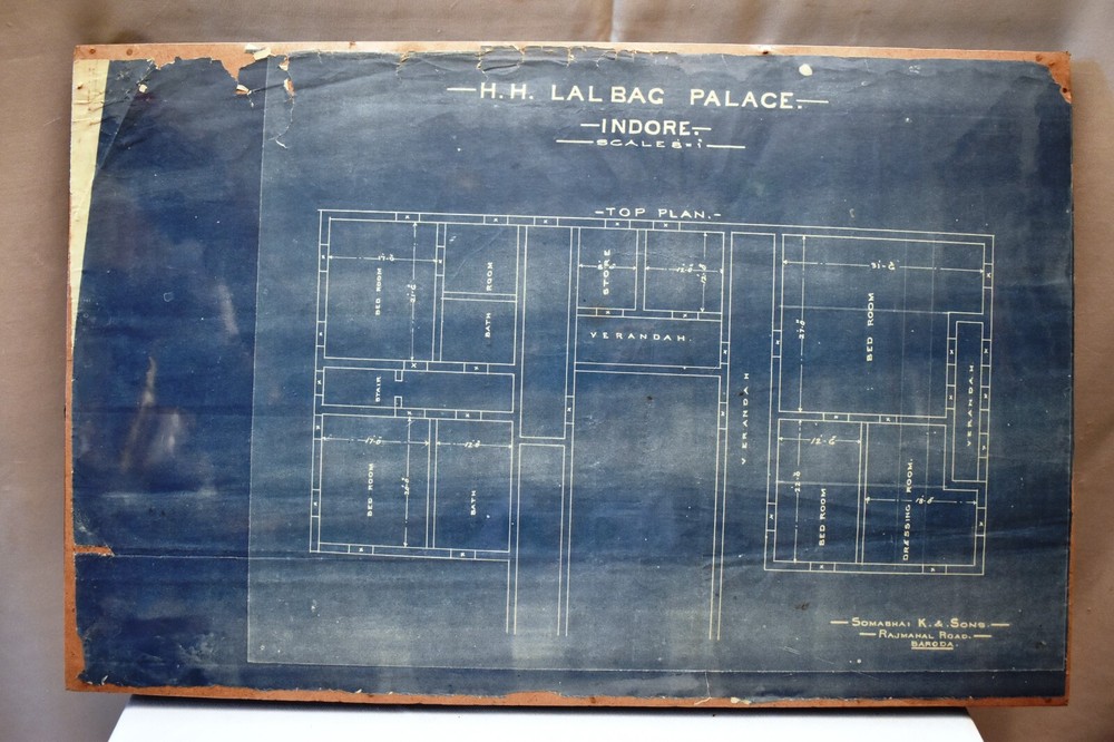 Antique Lal Bagh Palace Indore Architectural Top Plan & Lay-Out 1926 Circa Old”1