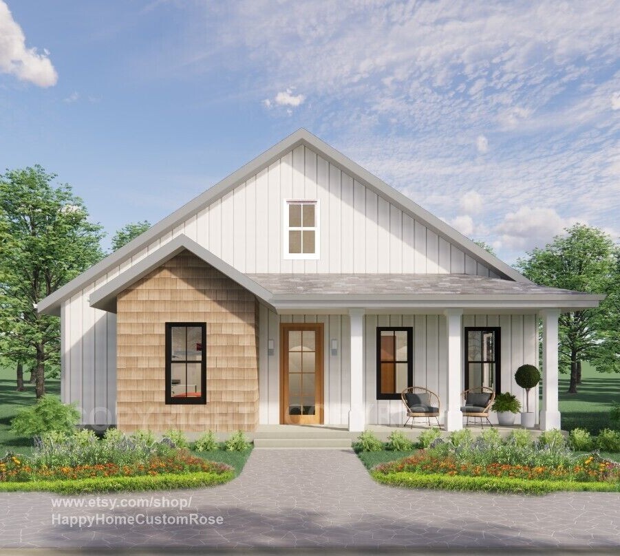 Modern Cottage Construction Plans – Modern Farmhouse 2 Bed 2 Bath – Blueprint