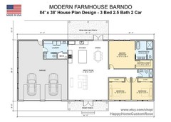 White Oak Modern Custom Barndominium – 84′ x 38′ House Plan Design – 3 Bed 2.5 B