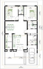 30×40 House Plan 9×12 Meter 2 Bed 2 Bath Terrace Roof PDF & A4 Hard Copy