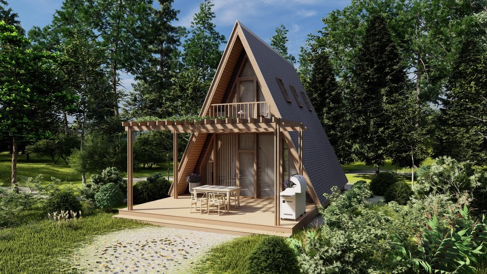 22’x38’ 2 Beds, 1 Bath Small A-Frame Cabin Architectural Build Plans PDF.