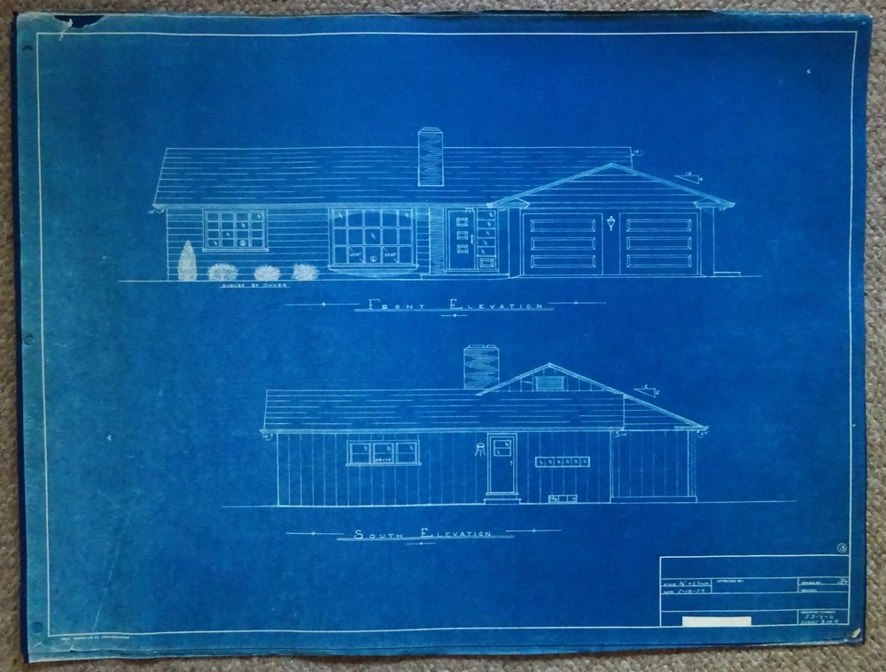 #44 Vintage 50s 1953 HOUSE BLUEPRINTS-MCM-Mid Century Modern RANCH-Floor Plan