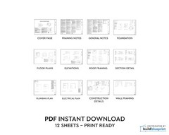 20×20 Lean Modern Cottage Custom Architectural Plans 400SF – PDF Download