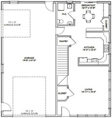 40×42 House — 3 BR 2.5 Ba 1-RV Garage – PDF Floor Plan – 1,619 sqft – Model 2D