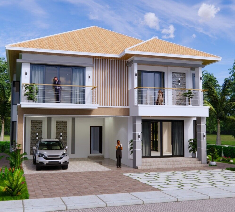 36×40 Feet House Design Plan 11×12 Meter 4 Beds 5 Baths Hip Roof (A4 Hard Copy)