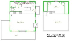 24×28 Cabin w/Loft & Basement Plans Package, Blueprints, Material List
