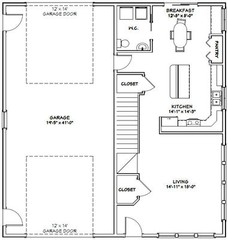 40×42 House — 3 BR 2.5 Ba 1-RV Garage – PDF Floor Plan – 1,619 sqft – Model 2C