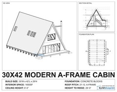 30′ x 42′ A-Frame Modern Getaway Cabin Architectural Plans – PDF Download